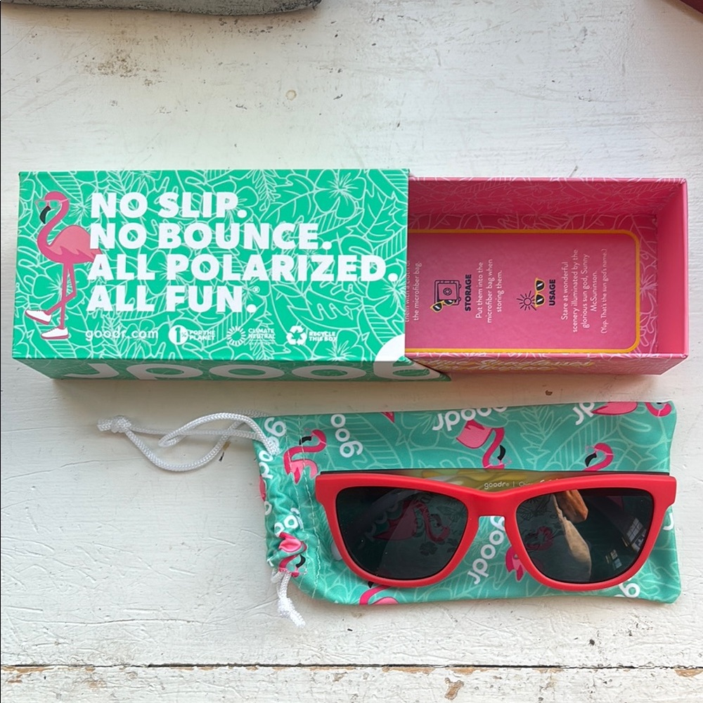 GOODR- Cue the Chase Scene Red Polarized Sunglasses with Flamingo Case. unisex